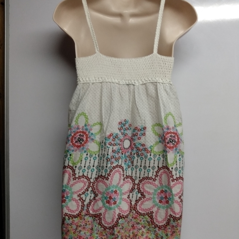 Ladies Cococabana Crochet Top Short Dress, S, Cream top, floral bottom, NWT - Picture 2 of 10